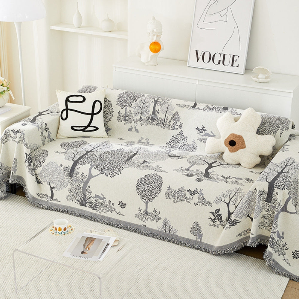Soft Chenille Sofa Protector – Pet-Safe Cover in Forest Pattern