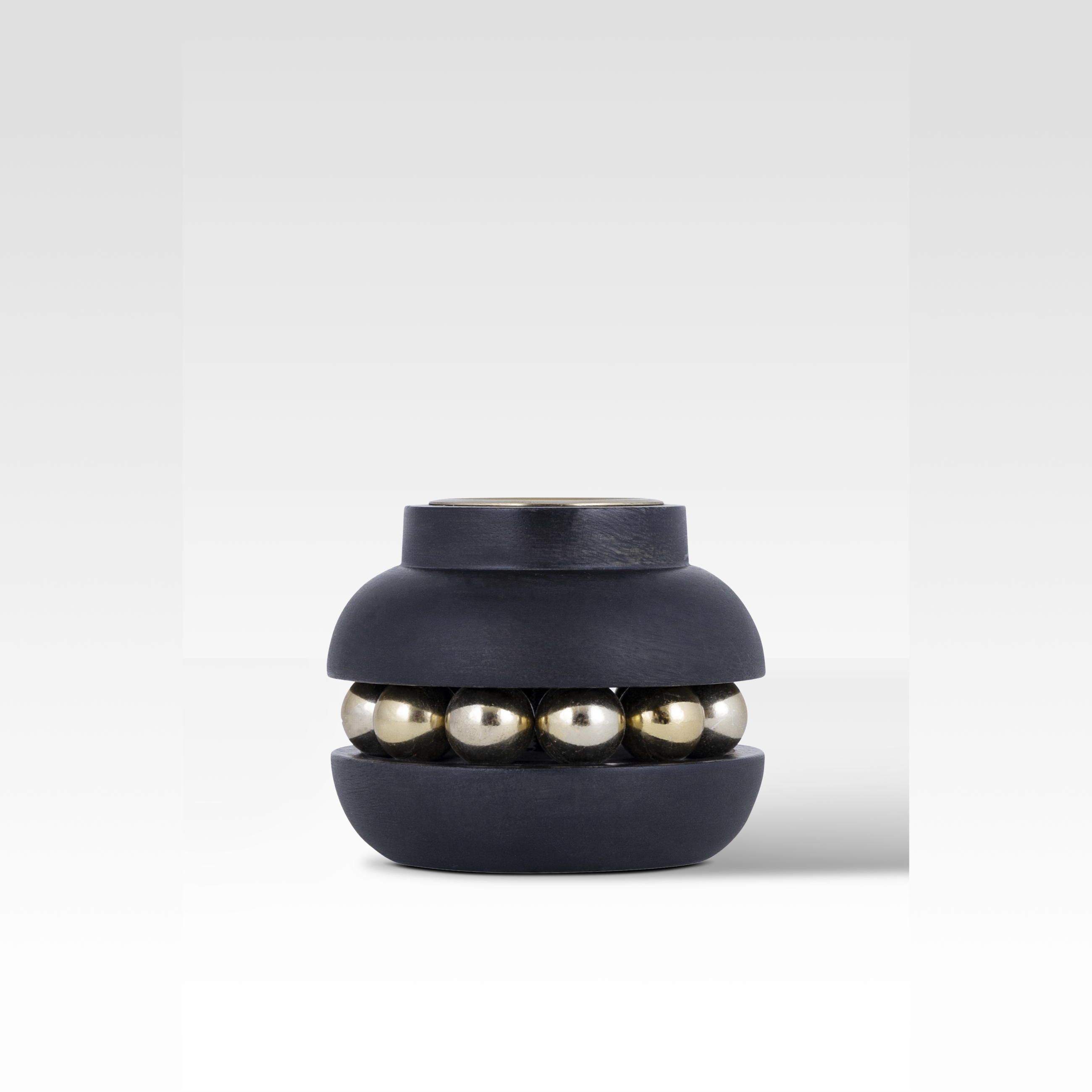 Black Candle Holder with Wooden Stand and Gold Bead Chain – Chic Home Accent