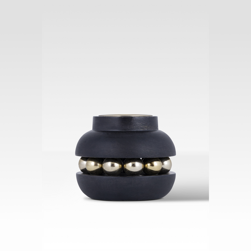 Black Candle Holder with Wooden Stand and Gold Bead Chain – Chic Home Accent