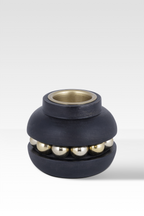 Black Candle Holder with Wooden Stand and Gold Bead Chain – Chic Home Accent
