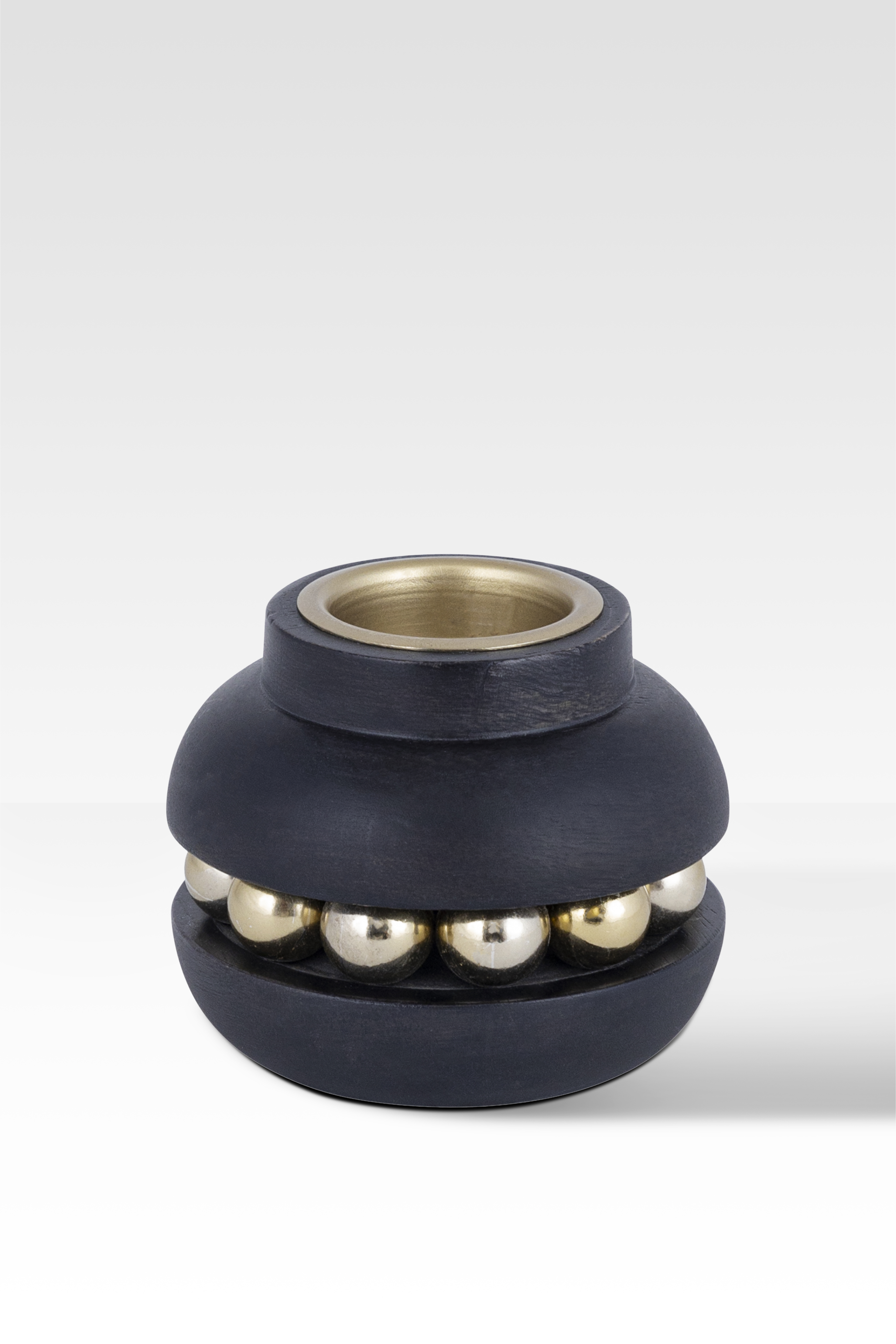 Black Candle Holder with Wooden Stand and Gold Bead Chain – Chic Home Accent