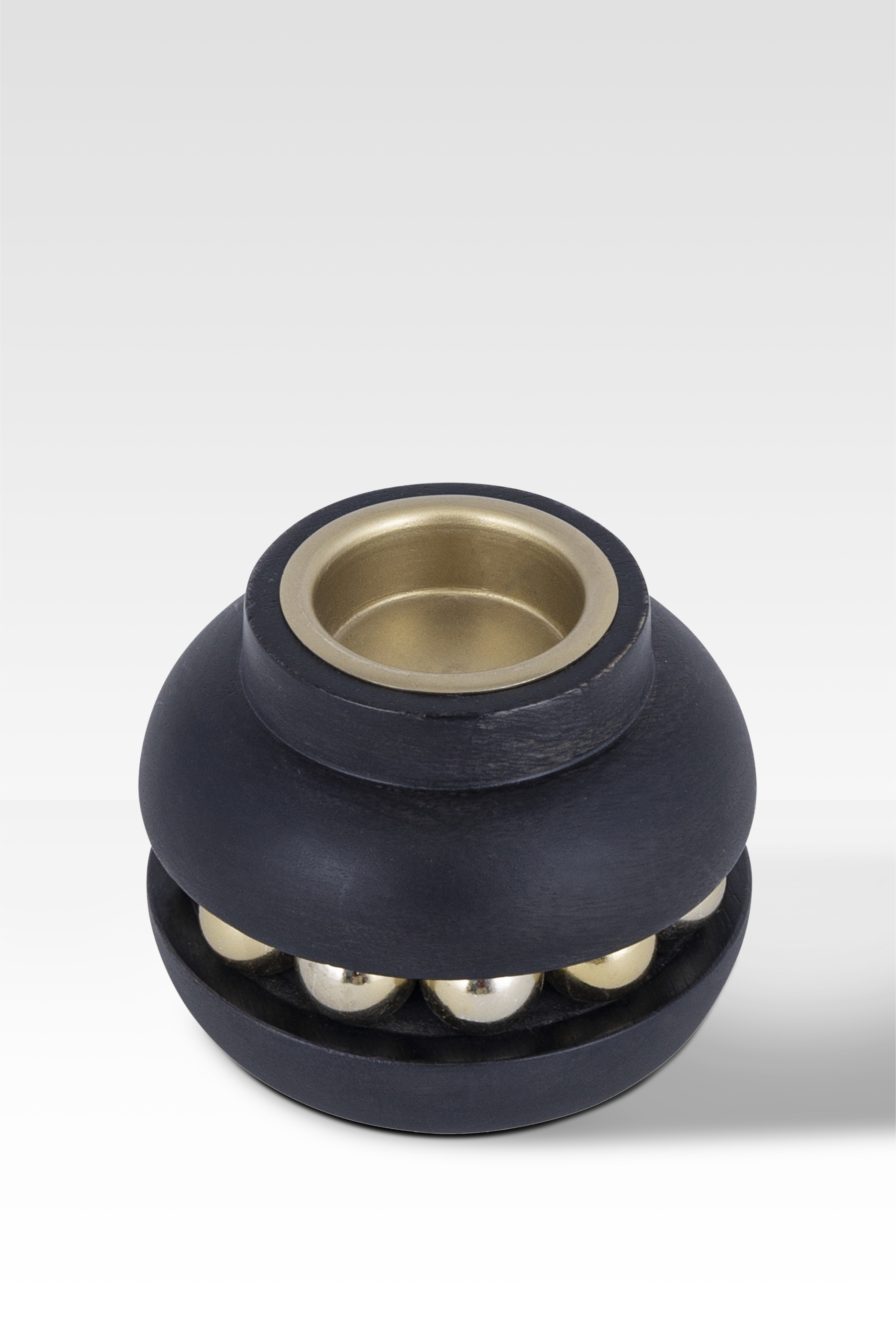 Black Candle Holder with Wooden Stand and Gold Bead Chain – Chic Home Accent