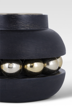 Black Candle Holder with Wooden Stand and Gold Bead Chain – Chic Home Accent