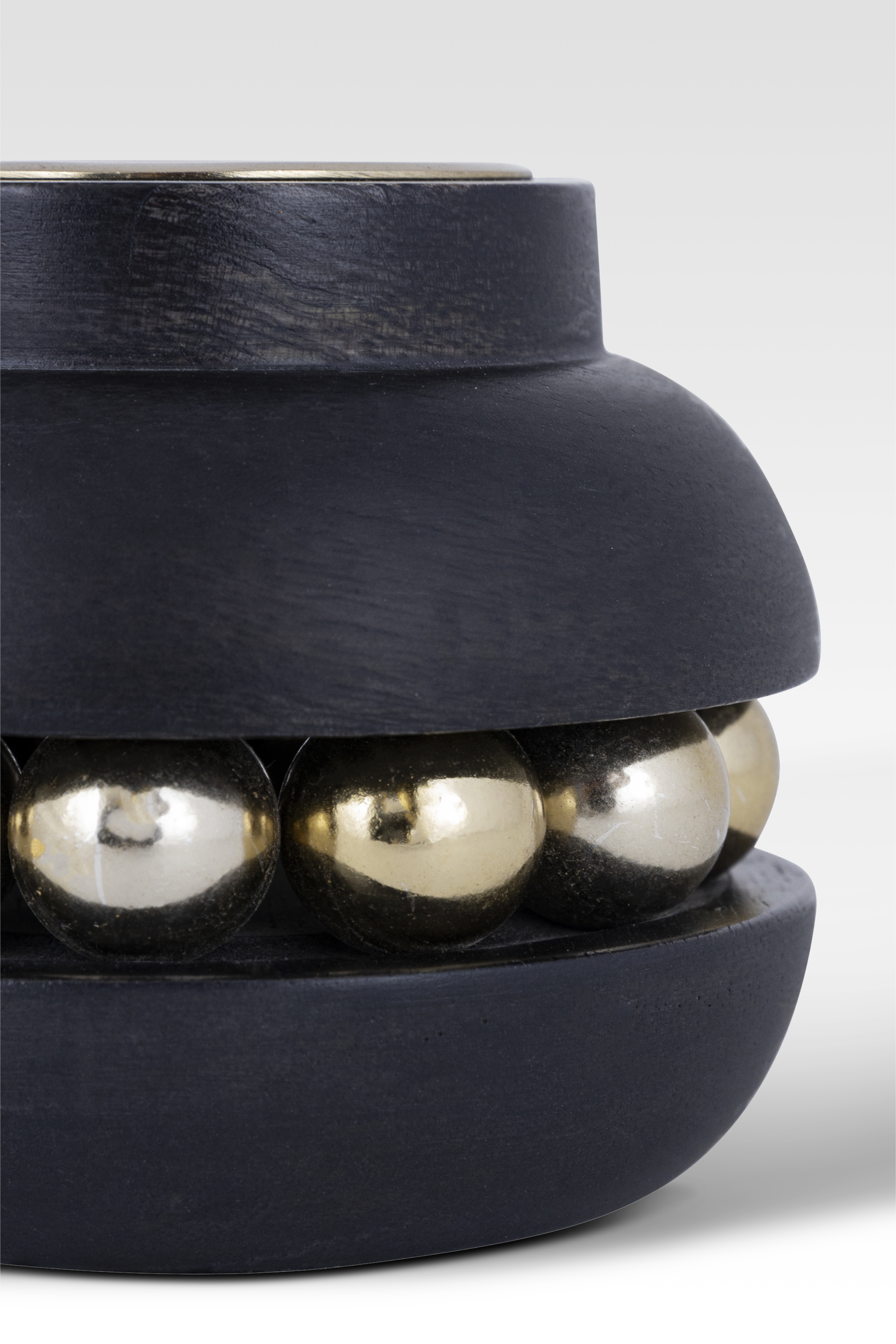 Black Candle Holder with Wooden Stand and Gold Bead Chain – Chic Home Accent
