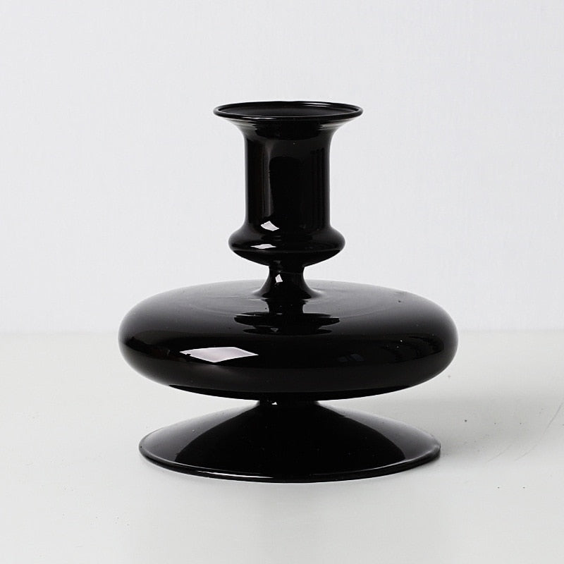 Sophisticated Black Glass Holders for Taper Candles - Unique Home Decor