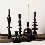 Sophisticated Black Glass Holders for Taper Candles - Unique Home Decor