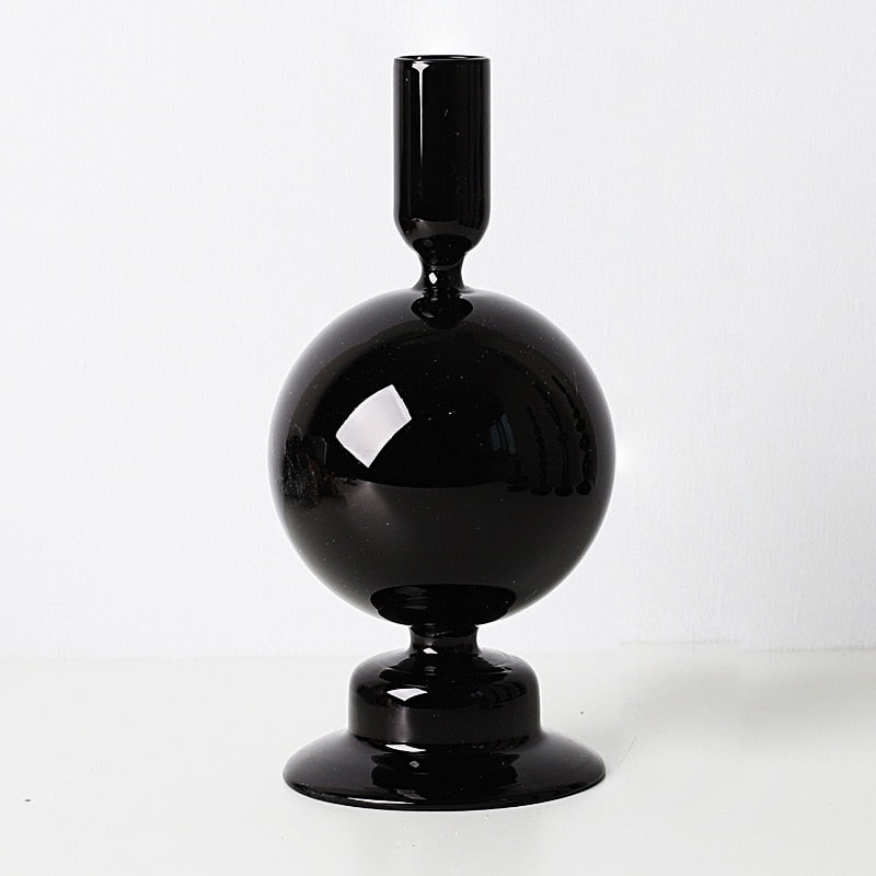 Sophisticated Black Glass Holders for Taper Candles - Unique Home Decor