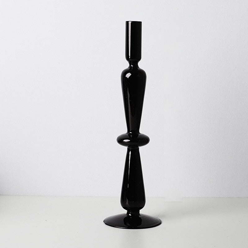 Sophisticated Black Glass Holders for Taper Candles - Unique Home Decor
