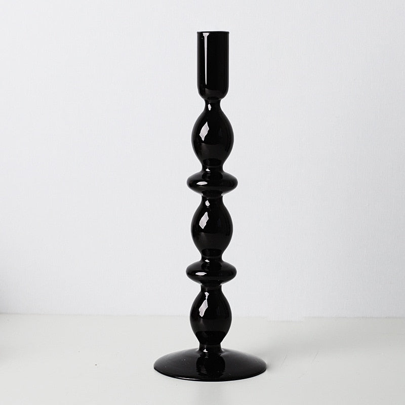 Sophisticated Black Glass Holders for Taper Candles - Unique Home Decor
