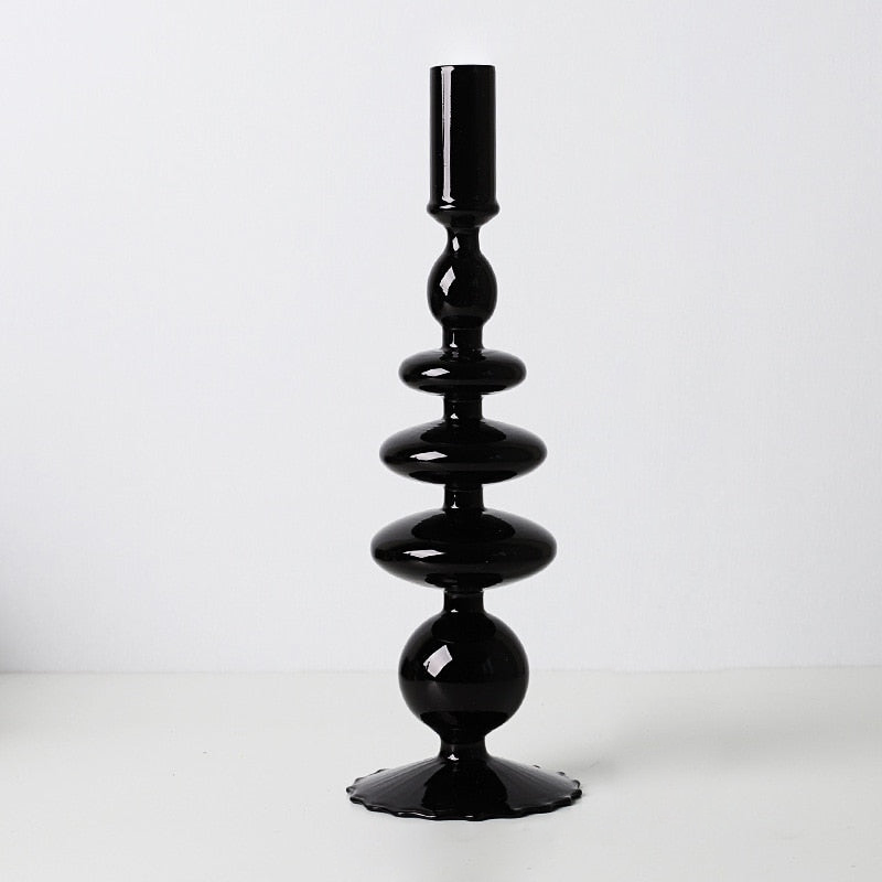 Sophisticated Black Glass Holders for Taper Candles - Unique Home Decor