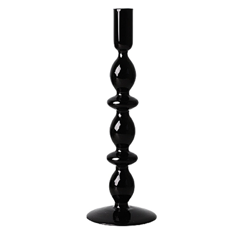 Sophisticated Black Glass Holders for Taper Candles - Unique Home Decor
