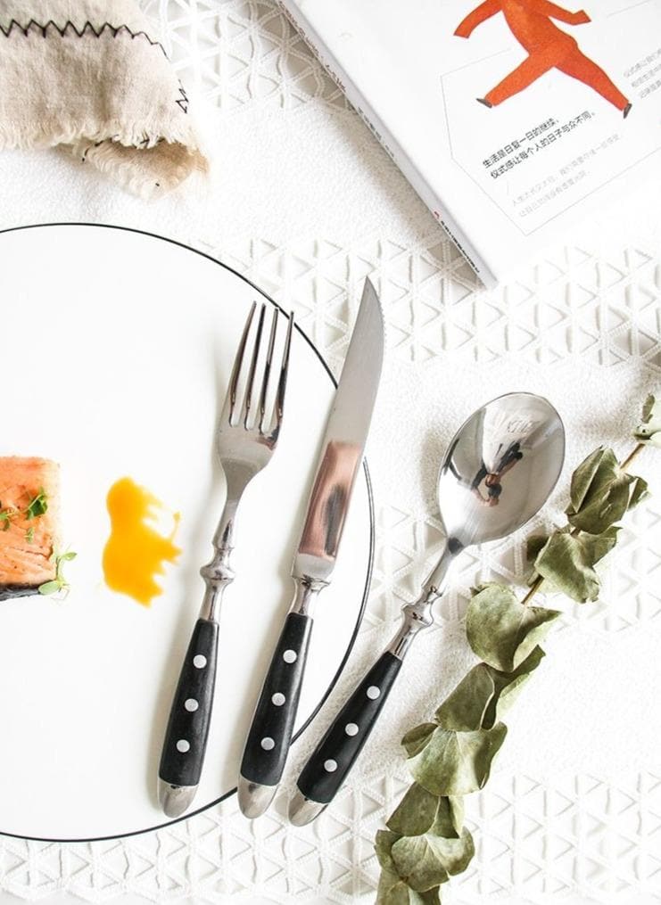 Sleek Black Stainless Steel Dining Cutlery Collection