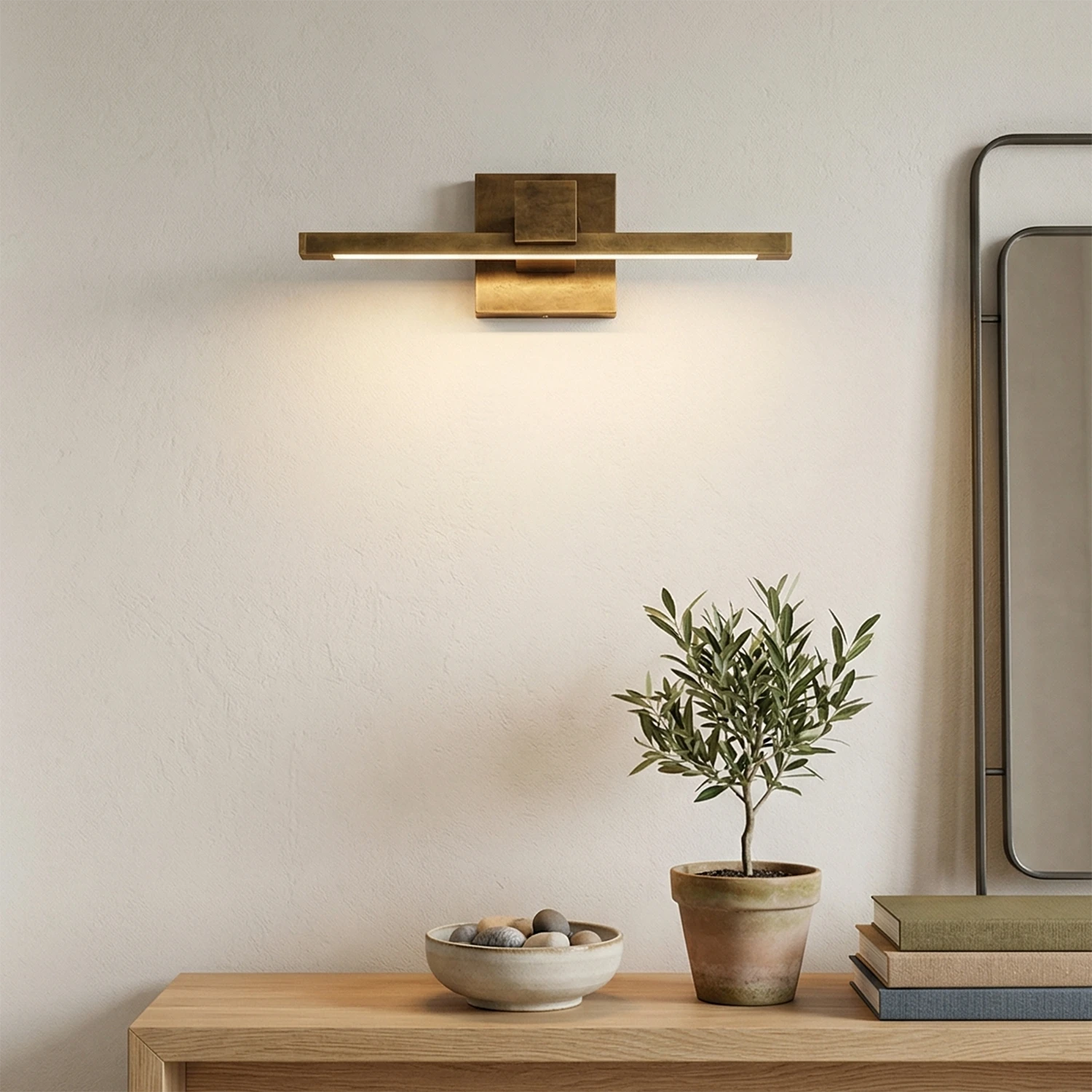 Brass Wall Light Fixture with LED – Adjustable Picture Lighting for Art, Antique Style, 15.7 to 39.4 Inches