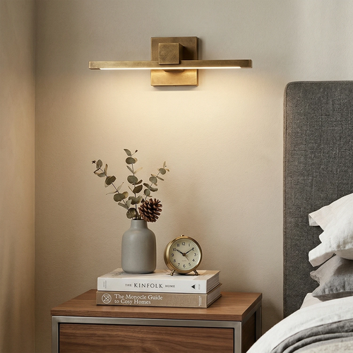 Brass Wall Light Fixture with LED – Adjustable Picture Lighting for Art, Antique Style, 15.7 to 39.4 Inches