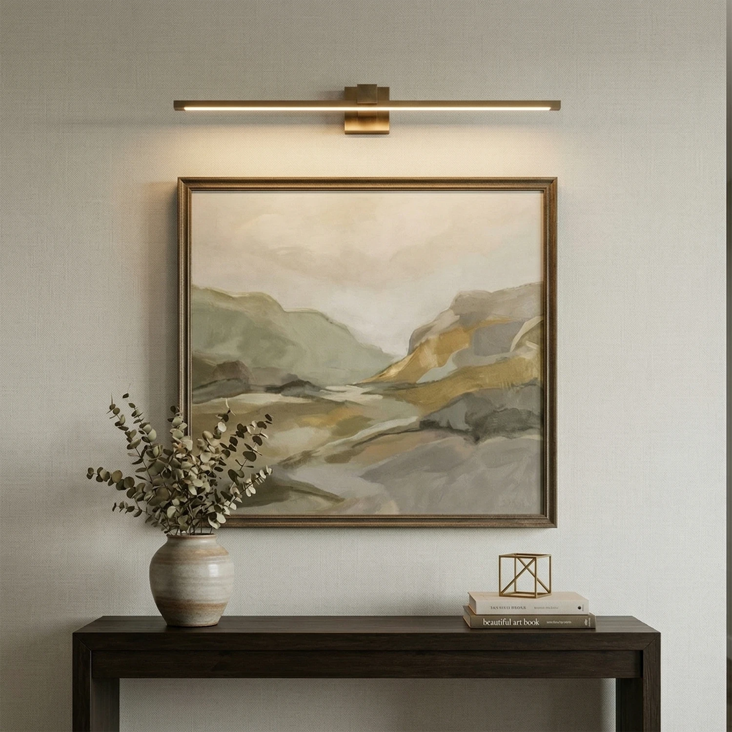 Brass Wall Light Fixture with LED – Adjustable Picture Lighting for Art, Antique Style, 15.7 to 39.4 Inches