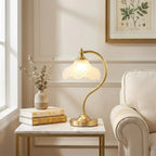 Floral Shade Glass and Brass Table Lamp – Soft Lighting for Bedroom or Living Room