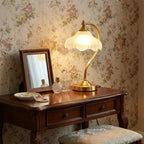Floral Shade Glass and Brass Table Lamp – Soft Lighting for Bedroom or Living Room
