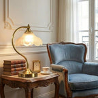 Floral Shade Glass and Brass Table Lamp – Soft Lighting for Bedroom or Living Room