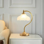 Floral Shade Glass and Brass Table Lamp – Soft Lighting for Bedroom or Living Room