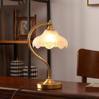 Floral Shade Glass and Brass Table Lamp – Soft Lighting for Bedroom or Living Room