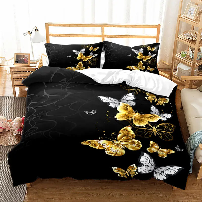 Sophisticated Butterfly Print King Size Bedding Set