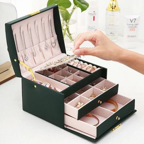 Chic Faux Leather Jewelry Organizer with 3 Drawers