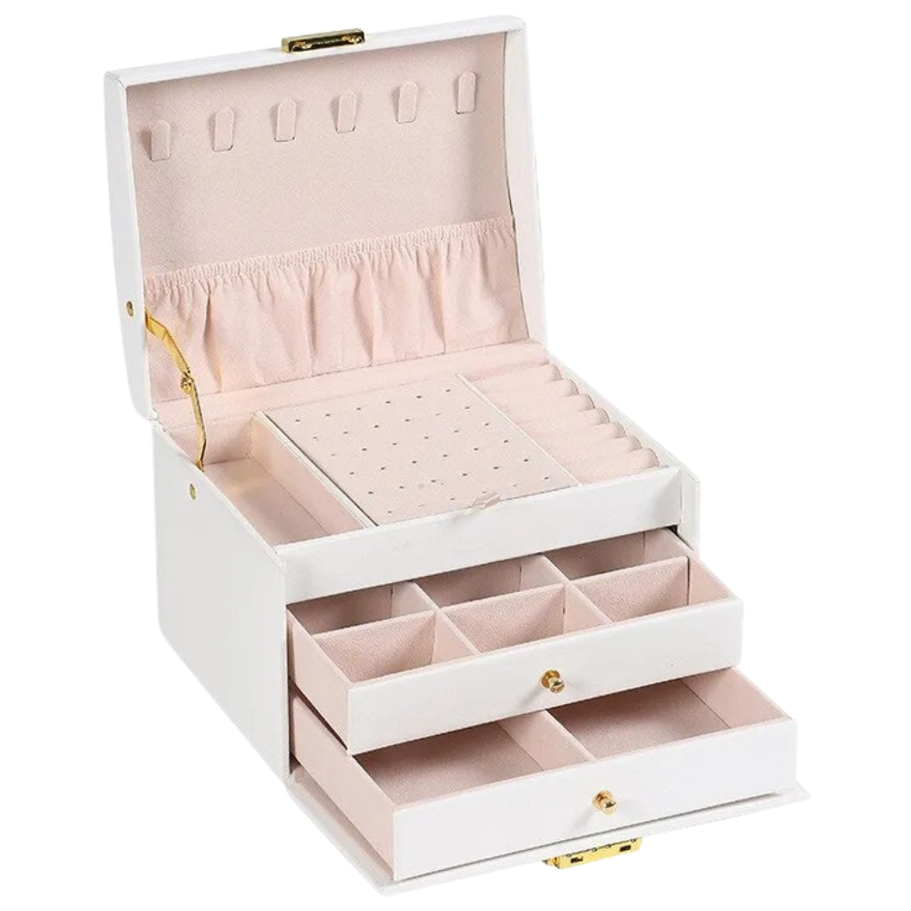 Chic Faux Leather Jewelry Organizer with 3 Drawers