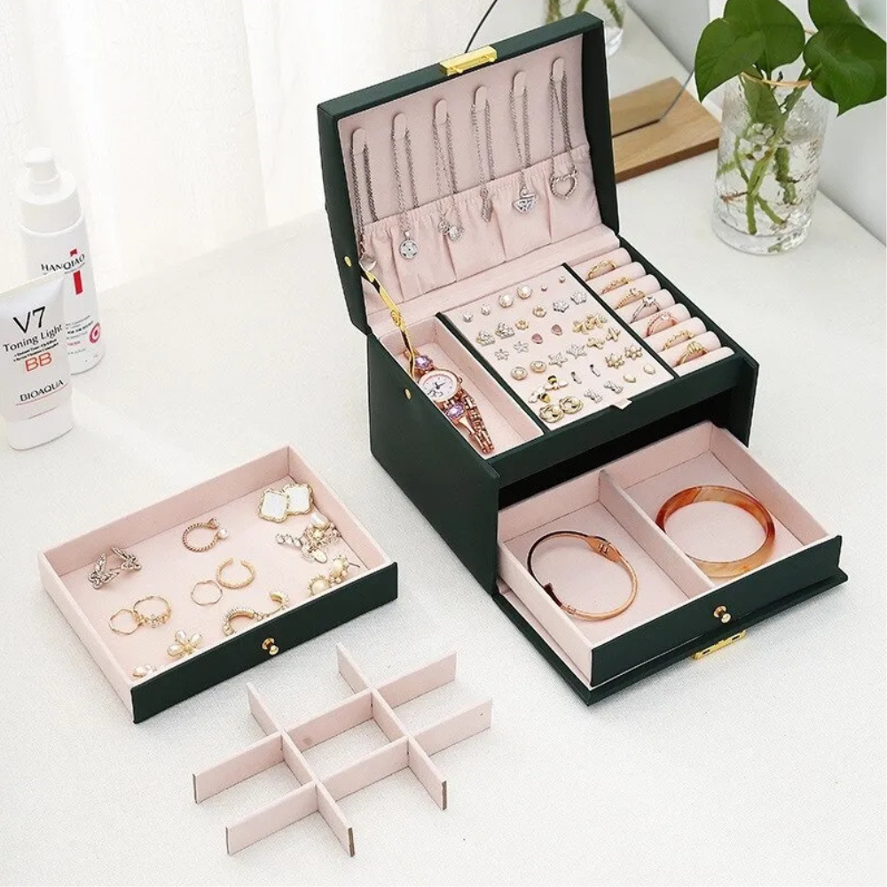 Chic Faux Leather Jewelry Organizer with 3 Drawers