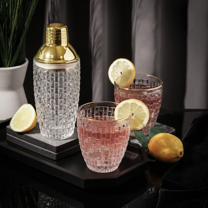 Chic Glass Mixing Shaker with Gold Accents
