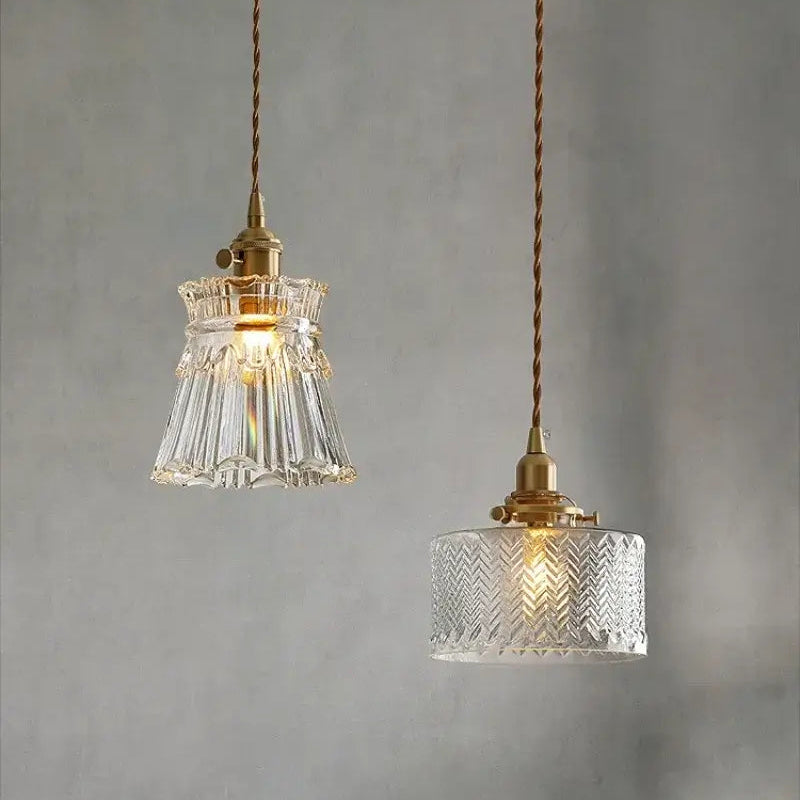LuxeShine Adjustable Glass Pendant Light with Brass Accents