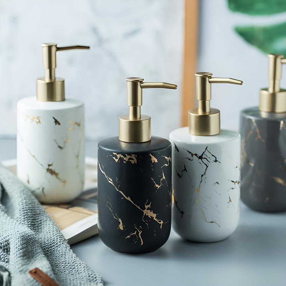 Chic Marble-Inspired Soap Dispenser for Home Elegance