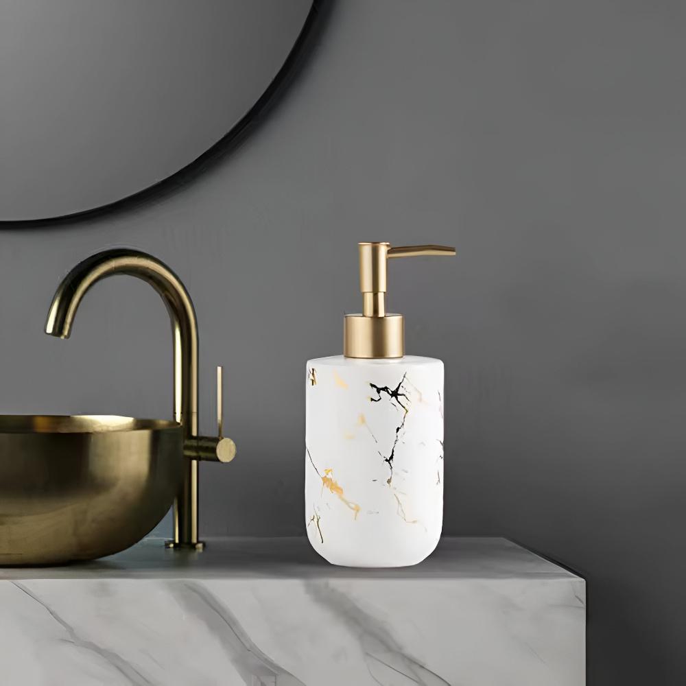 Chic Marble-Inspired Soap Dispenser for Home Elegance