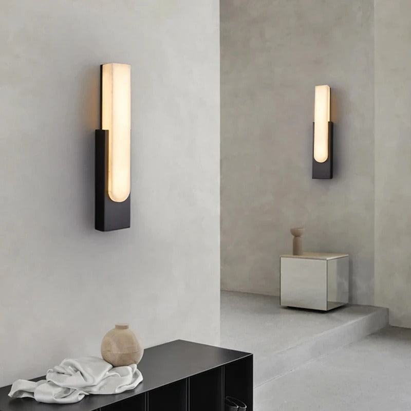 Chic Vertical Design LED Wall Light with Marble Finish and Gold Highlights