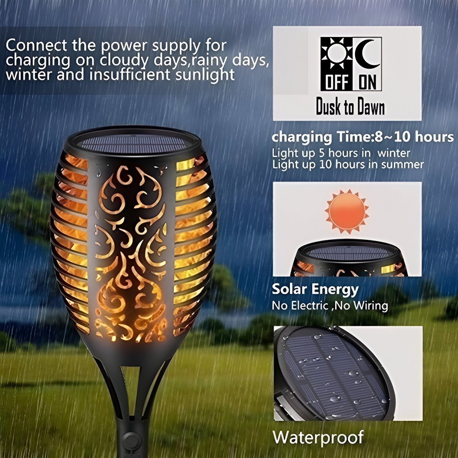 Solar-Powered Flame Effect Garden Lantern