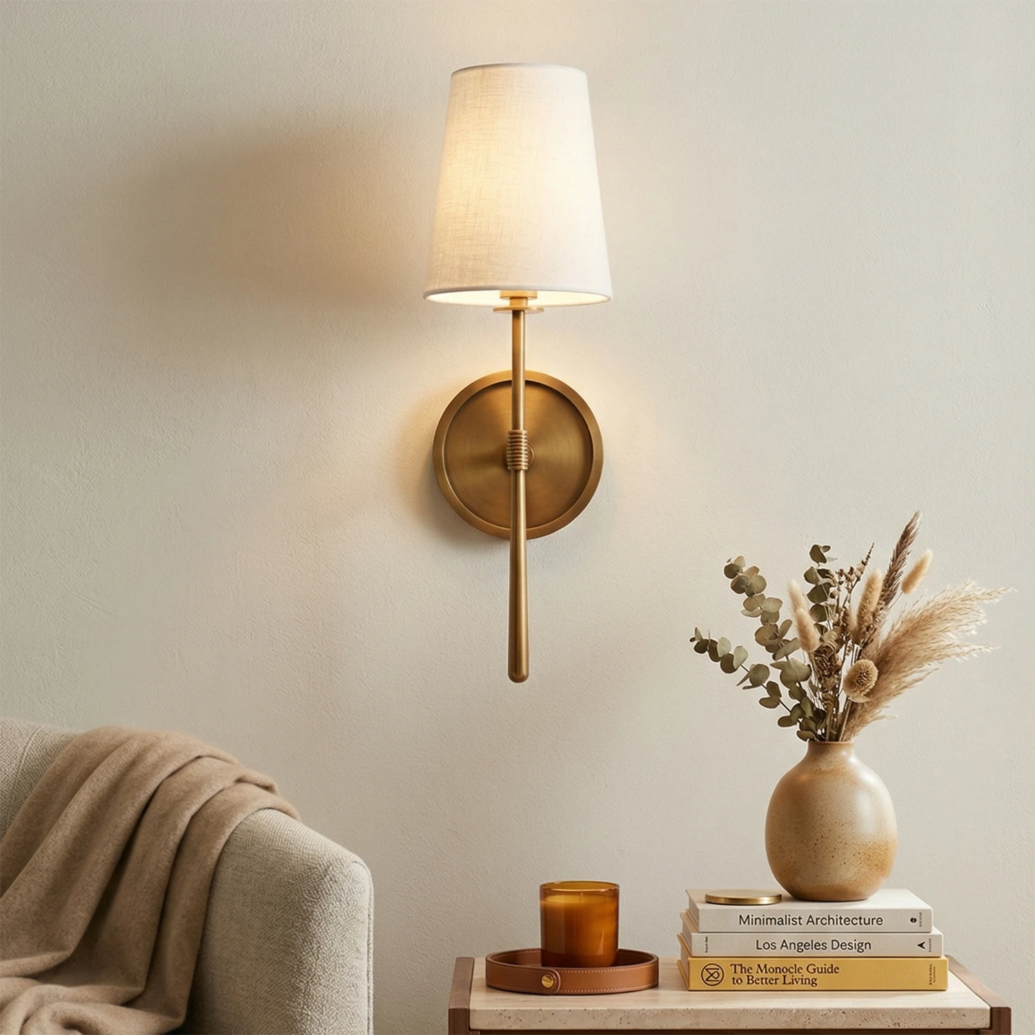 Textured Linen Shade Wall Sconce – Dimmable Aged Brass & Oil Rubbed Bronze