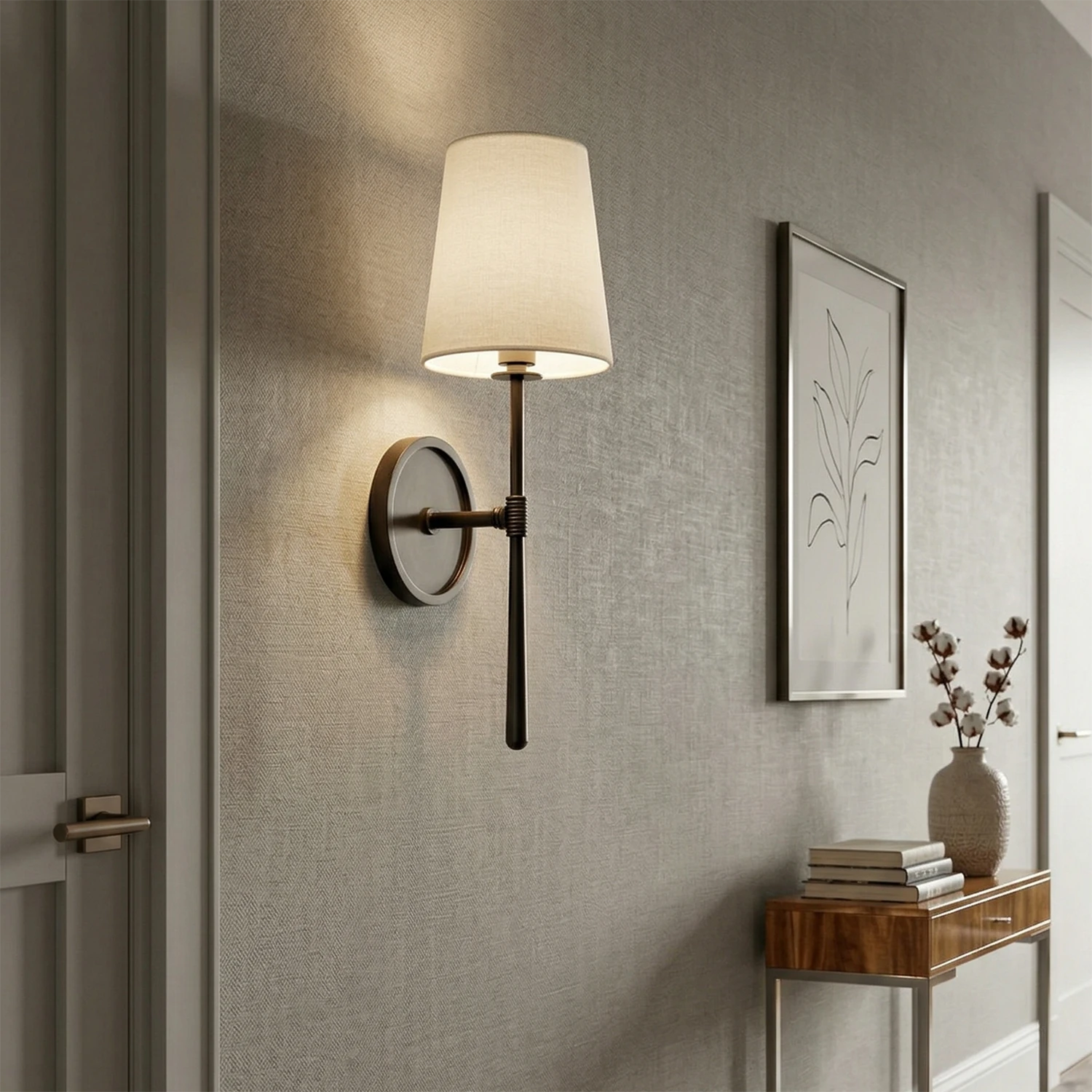 Textured Linen Shade Wall Sconce – Dimmable Aged Brass & Oil Rubbed Bronze