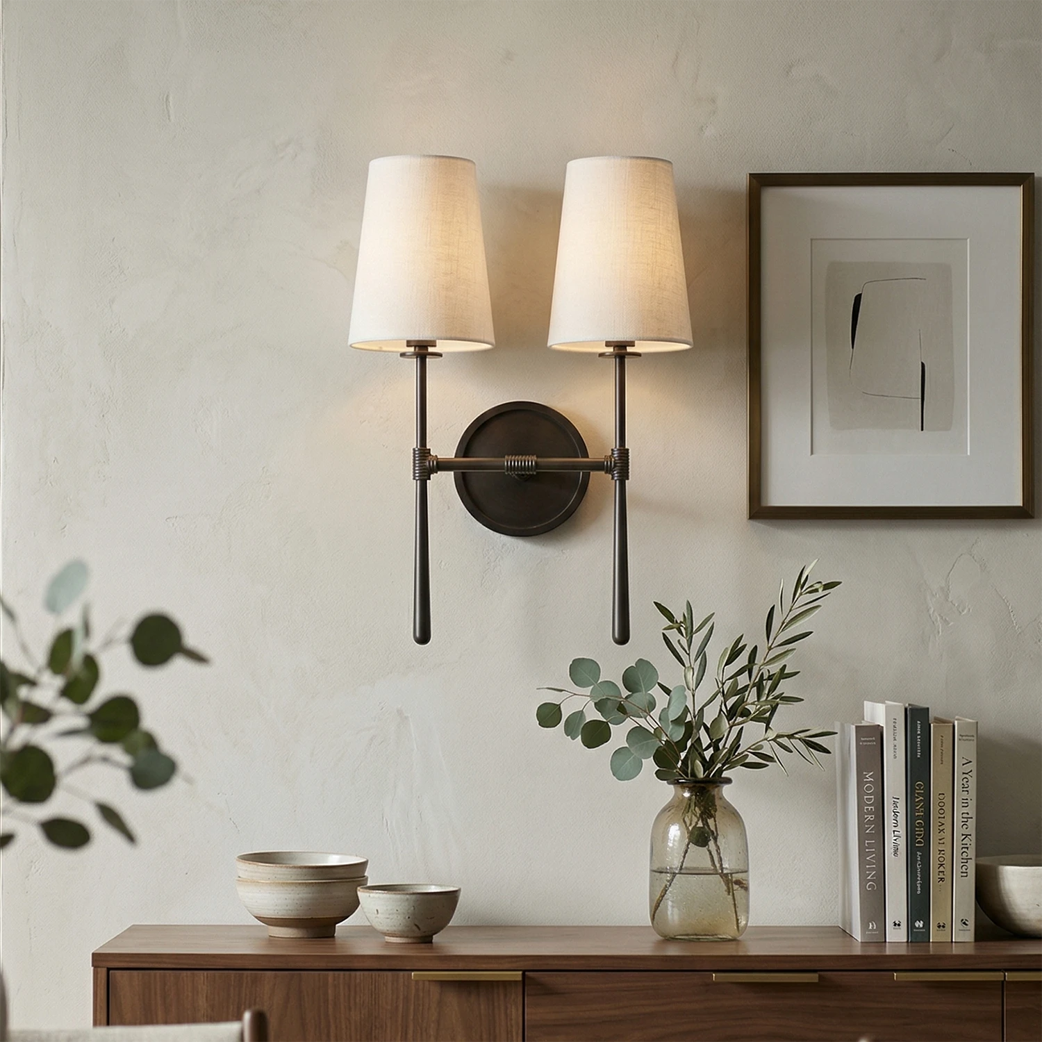 Textured Linen Shade Wall Sconce – Dimmable Aged Brass & Oil Rubbed Bronze