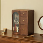 Stylish Wooden Cosmetic Organizer with Drawers and Brush Holder