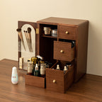 Stylish Wooden Cosmetic Organizer with Drawers and Brush Holder