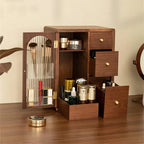 Stylish Wooden Cosmetic Organizer with Drawers and Brush Holder