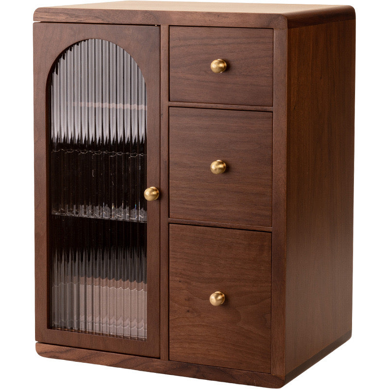 Stylish Wooden Cosmetic Organizer with Drawers and Brush Holder