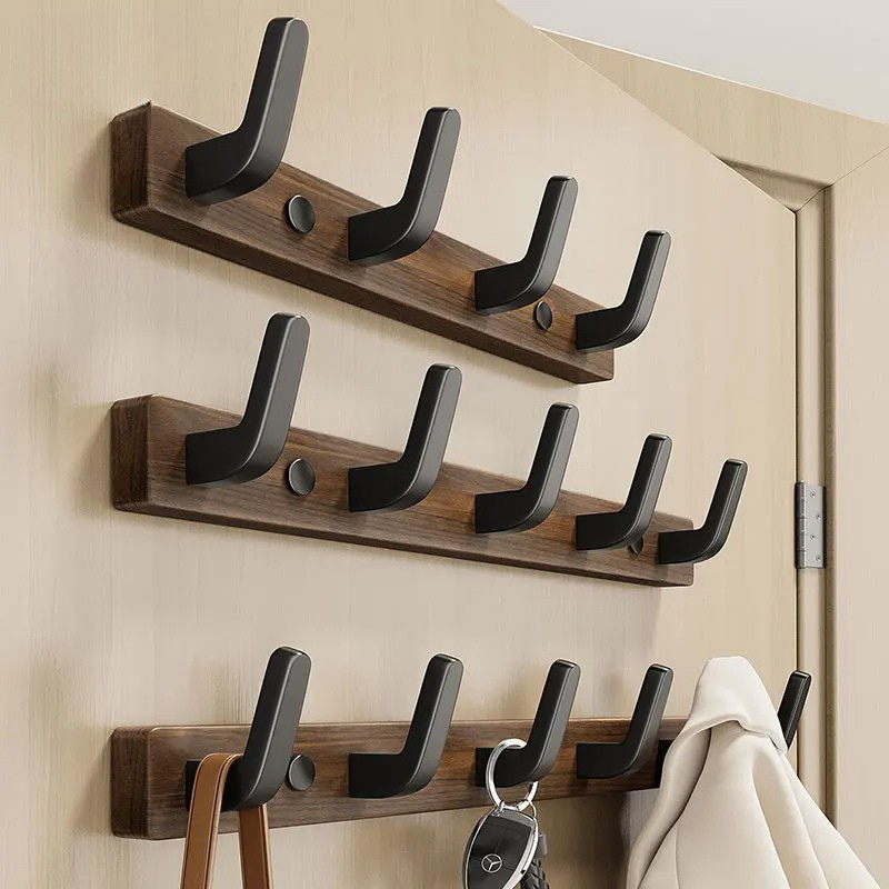Chic Wooden Coat Rack with Sleek Metal Hooks