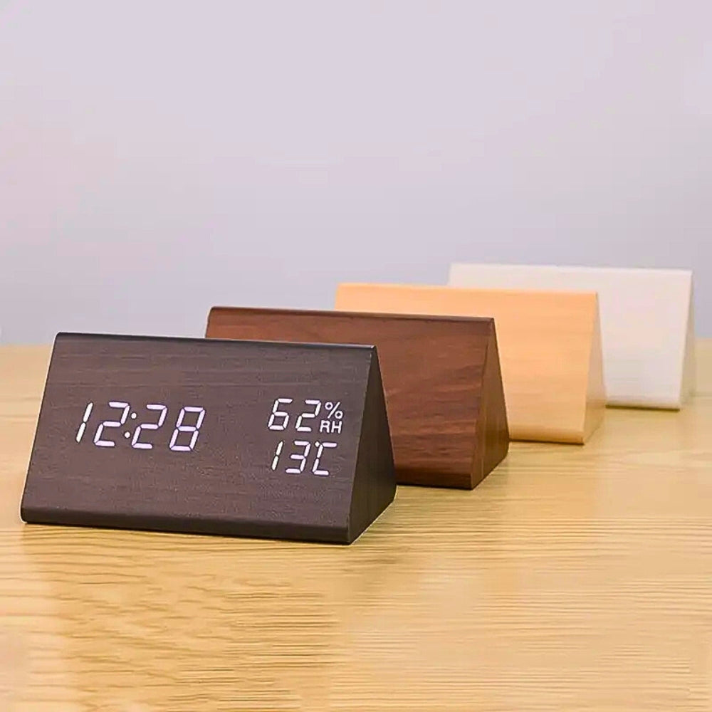 LED Alarm Clock with Wooden Design