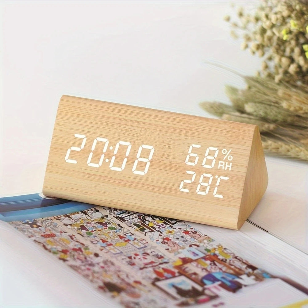 LED Alarm Clock with Wooden Design