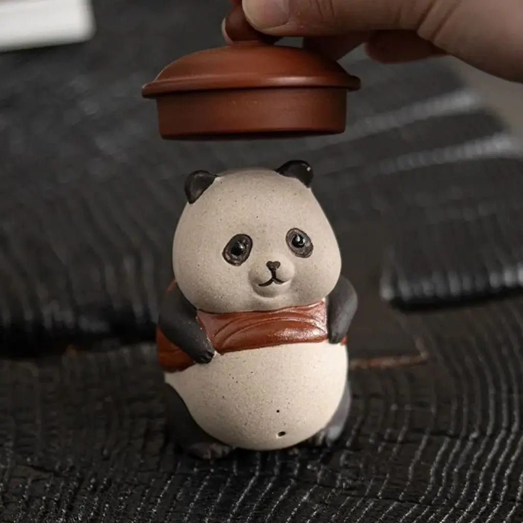 Charming Panda Tea Companion – Unique Purple Sand Sculpture