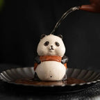 Charming Panda Tea Companion – Unique Purple Sand Sculpture
