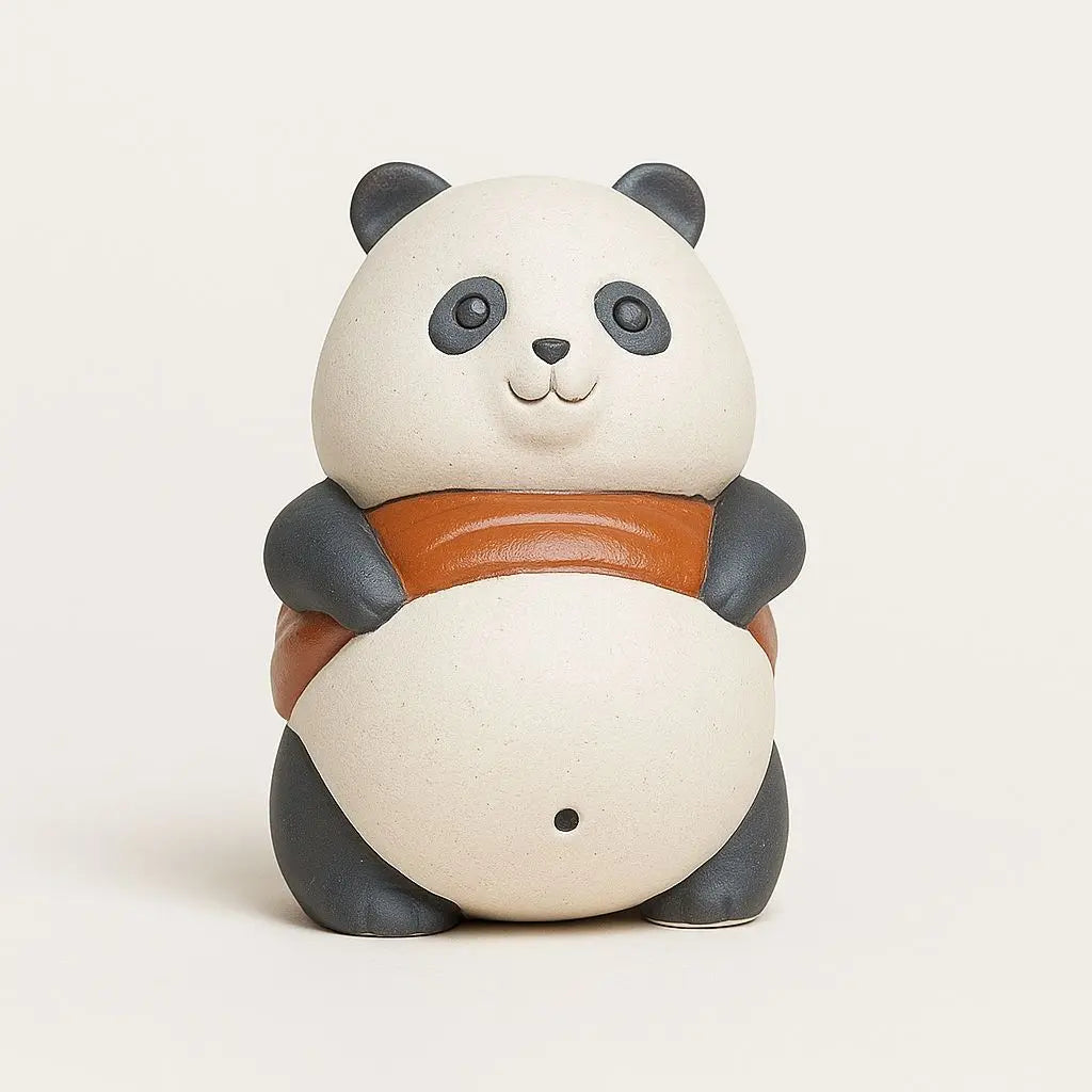 Charming Panda Tea Companion – Unique Purple Sand Sculpture