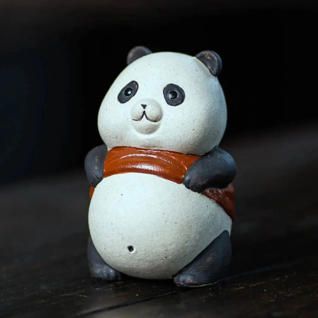 Charming Panda Tea Companion – Unique Purple Sand Sculpture