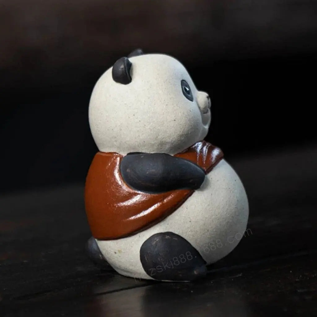 Charming Panda Tea Companion – Unique Purple Sand Sculpture