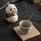 Charming Panda Tea Companion – Unique Purple Sand Sculpture